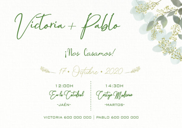 invitación boda eucalipto