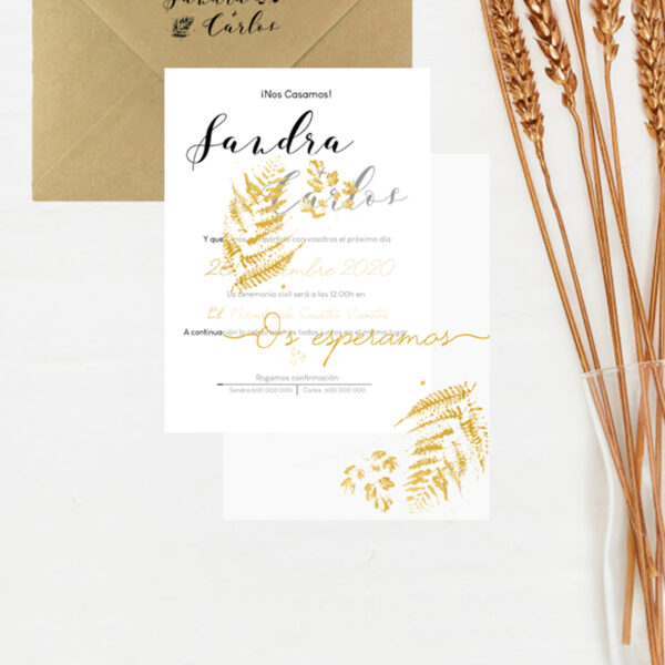 invitación boda oro