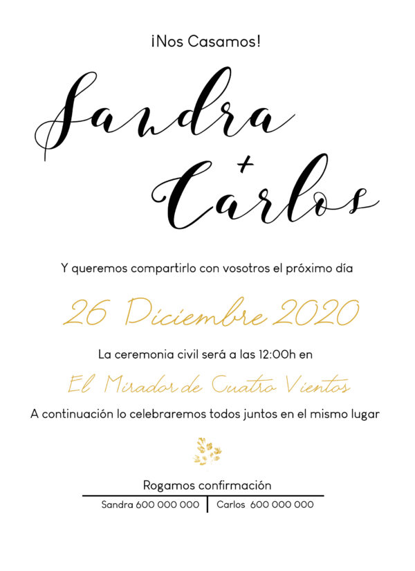 invitación boda oro