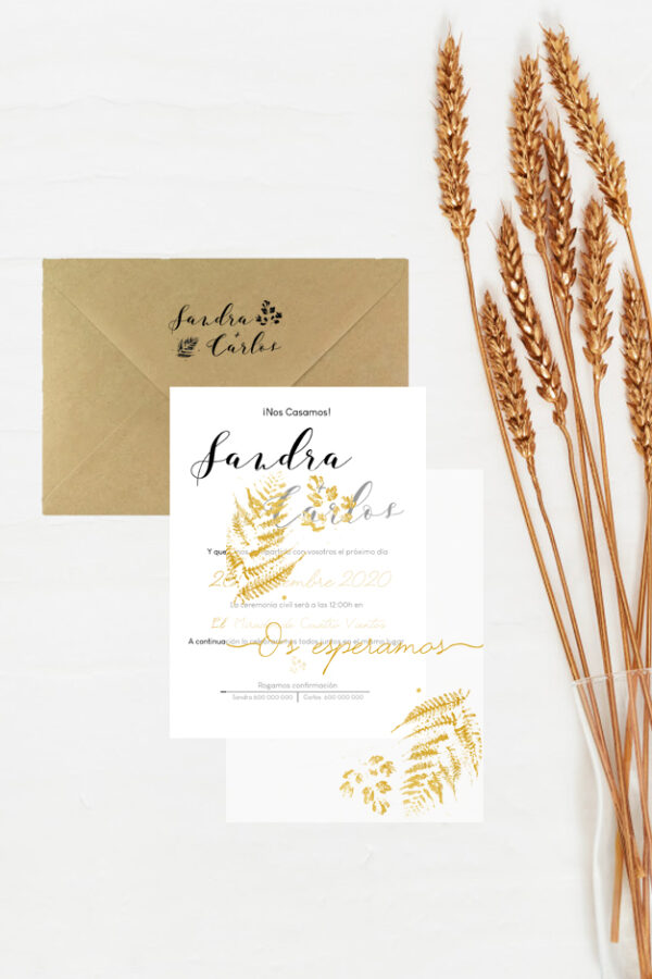 Invitación boda oro+ papel vegetal A5 - Imagen 2