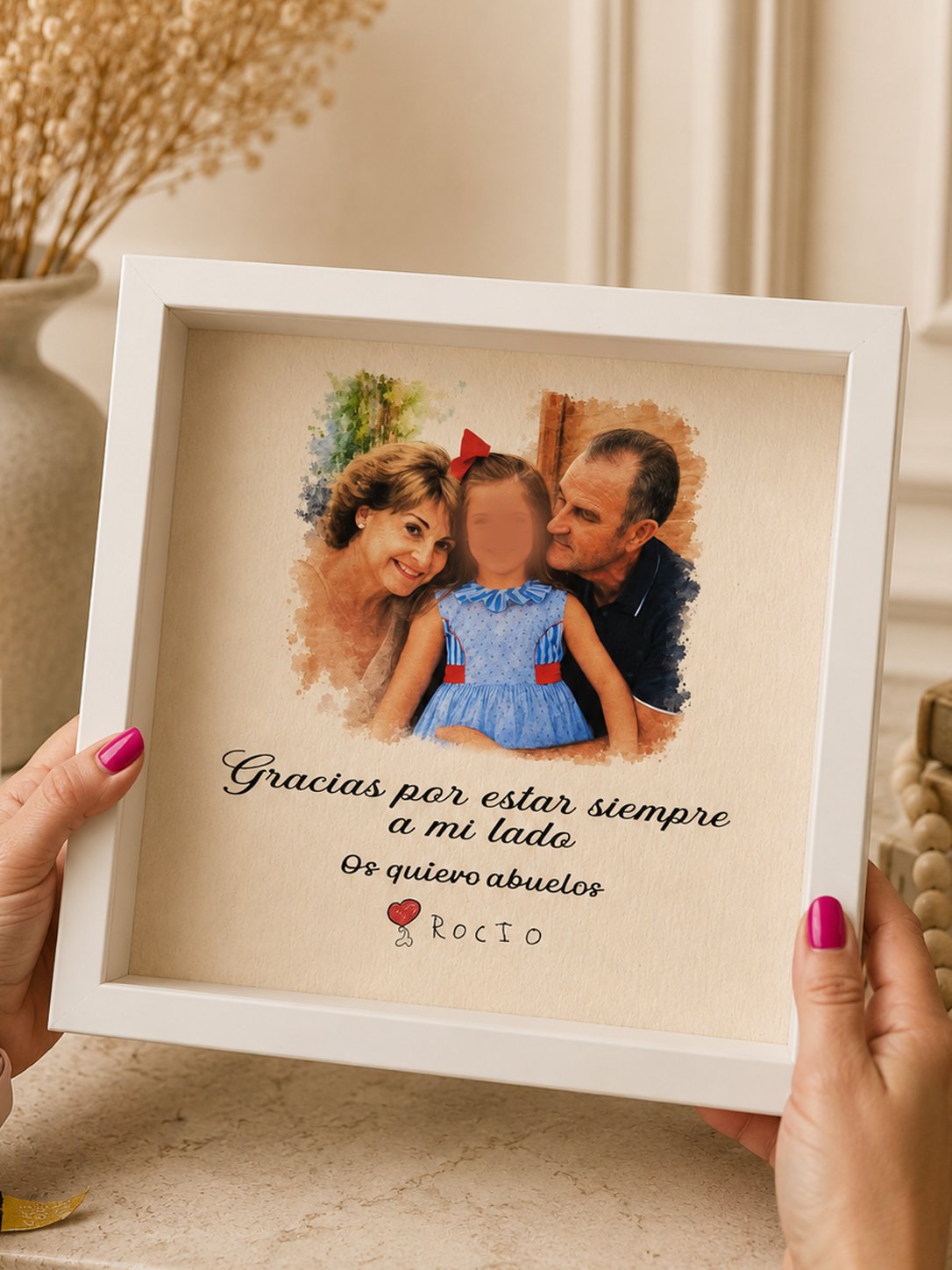 Cuadro personalizado a partir de una foto con ilustración digital efecto acuarela para regalar a familiares y personas especiales