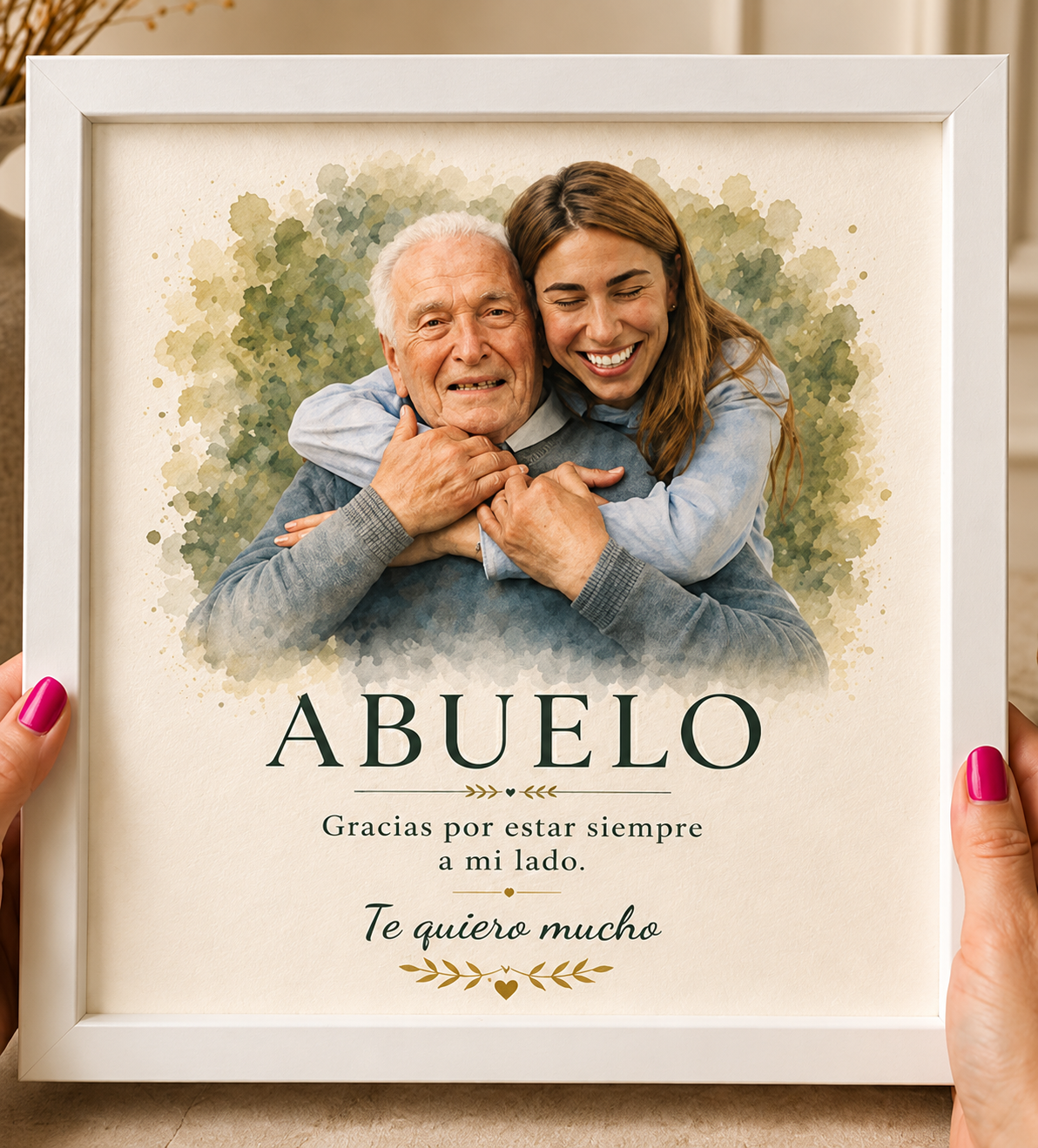 Cuadro personalizado a partir de una foto con ilustración digital efecto acuarela para regalar a familiares y personas especiales