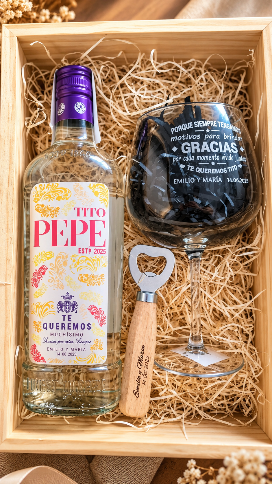 caja de madera personalizada con licor premium