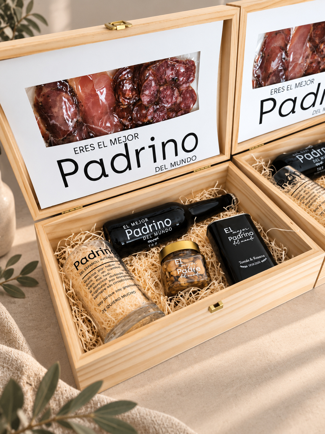 aja de Madera Personalizada con Productos Gourmet de Jaén